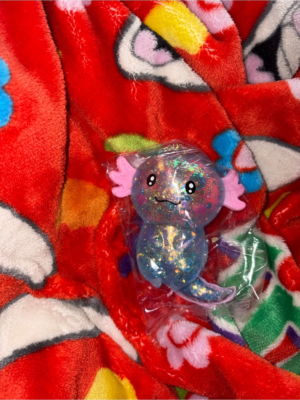 Small  2-3 inch Glitter Axolotl squishy viral Toy - blue New Quick Ship
